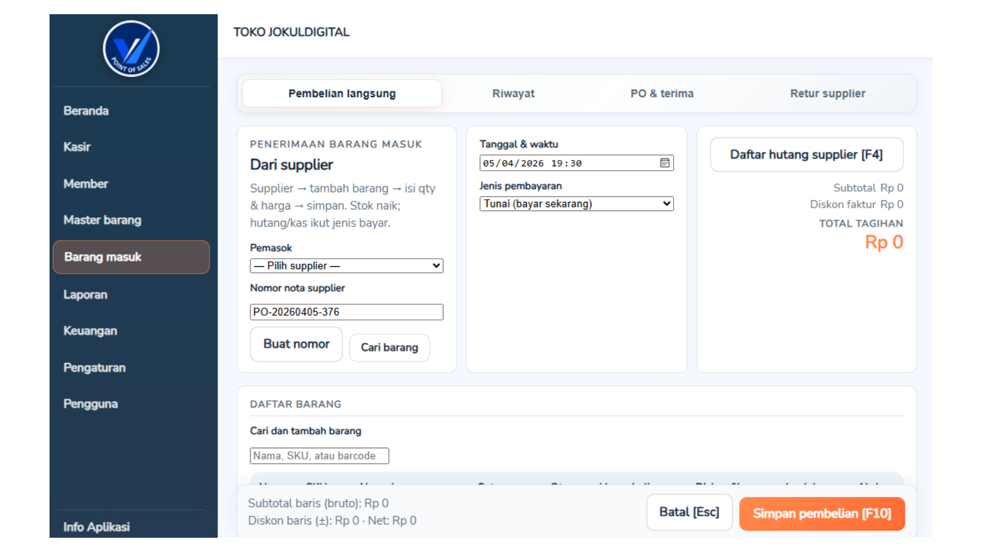 Barang masuk Jodi Retail